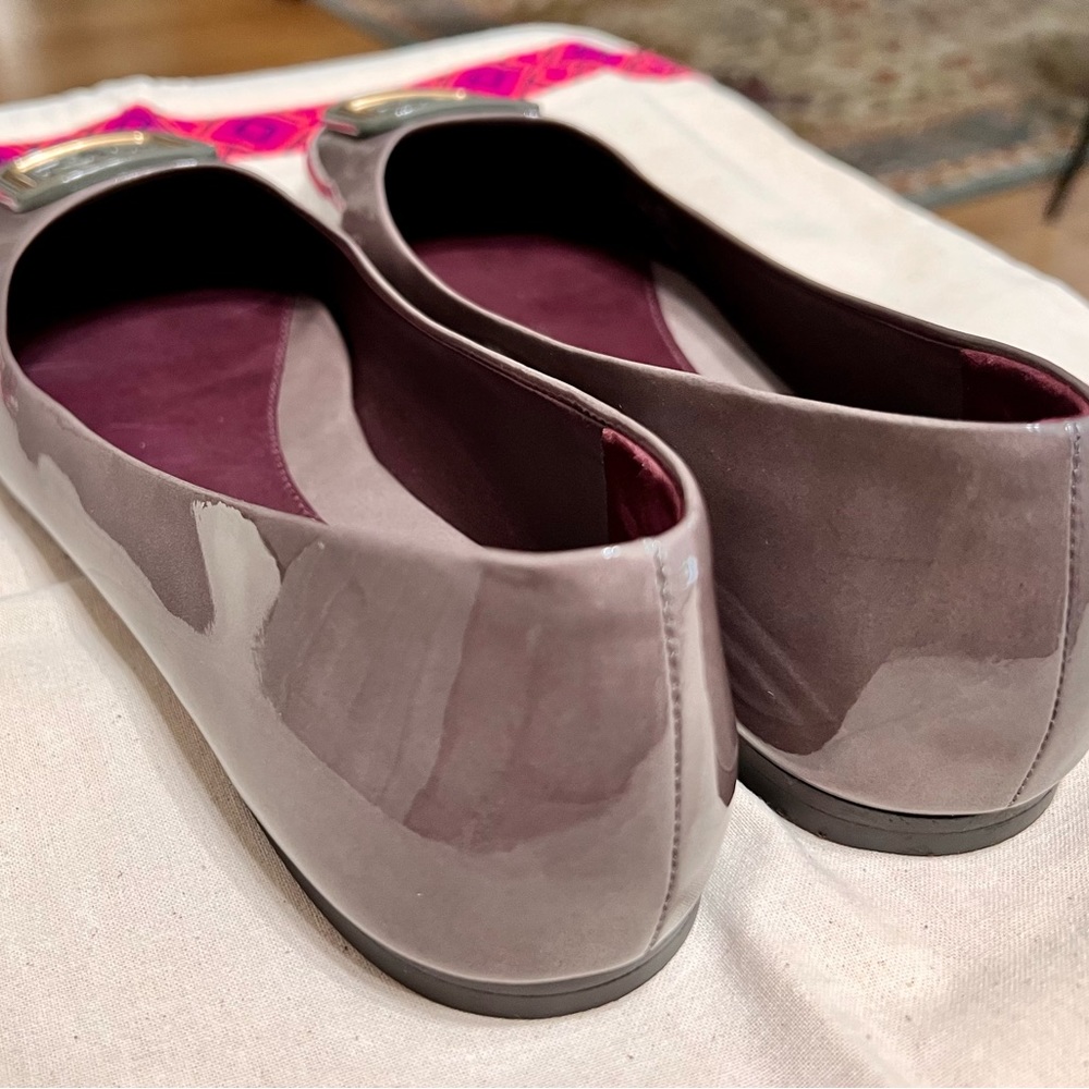 Tory Burch Georgia Square Toe Leather Ballet Flats Smoke Gray Size 9.5 NWT!! - Picture 6 of 9